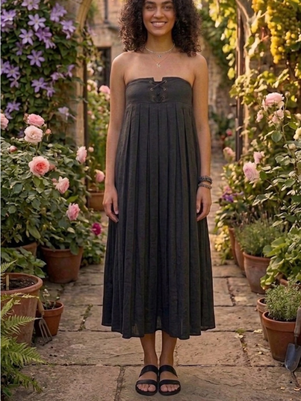 TOV black dress lace up bustier pleated size 38 US 6 8 medium